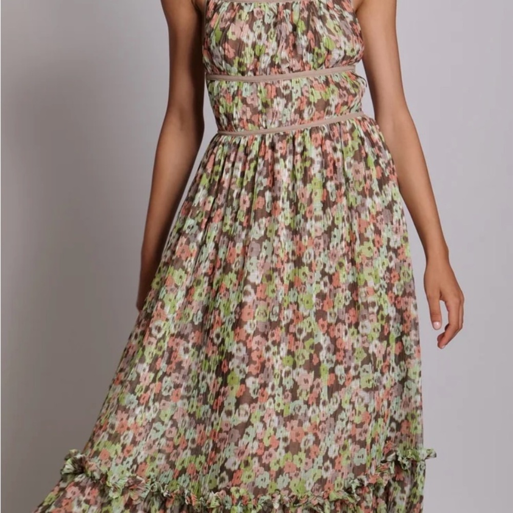 Sabina Musayev Pink and Green Ruched Halter Dress